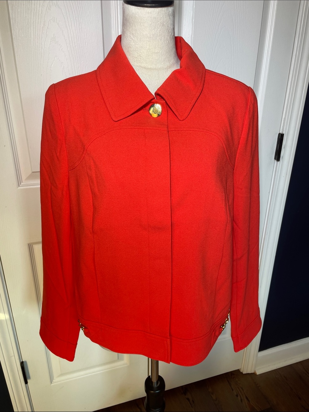 NWOT Simonton Says Red Blazer Jacket Gold Tone Button Chain Size 12